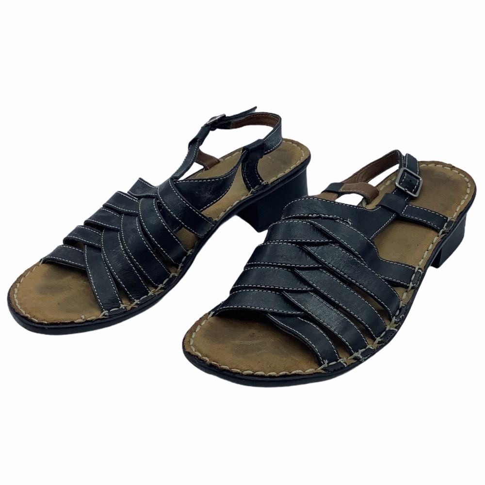 Naturalizer Leather Givern Slingback Sandals Women 9 Black Heeled Woven Comfort